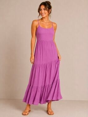 Haute Hippie Style Dress Maxi Tiered Purple Bow Fairy Cottage Tank Summery M